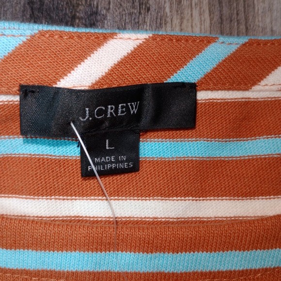 NWT   J Crew Long Sleeve Striped Top Women's Size Large 100% Cotton Orange Blue - Picture 4 of 12